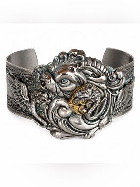 Art Nouveau Silver Cuff bangle Artisan Victorian Revival Jewelry